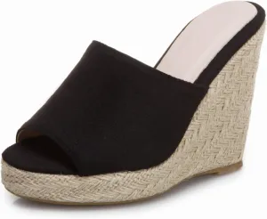 AIMODOR Women's Espadrilles Mules Wedge Heels Platform Peep Toe Sandals Slingback Faux Suede Pumps