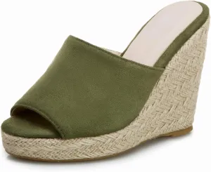 AIMODOR Women's Espadrilles Mules Wedge Heels Platform Peep Toe Sandals Slingback Faux Suede Pumps