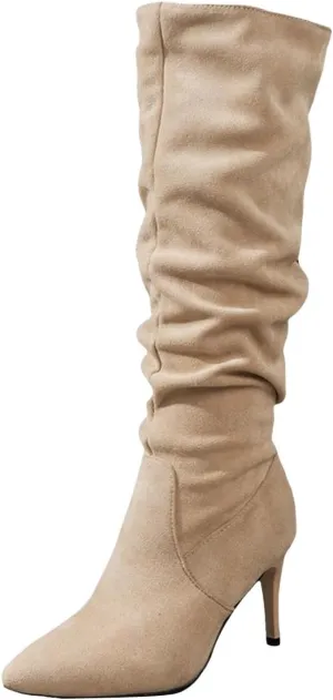 Ankle Boots for Women Comfy Knee High Boots for Women Women's Fashion Hundred Solid Color High Heel Knee Boots