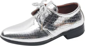 Boys Dress Shoes Kids Glossy Pointed Toe Low Heel Lace Up Oxfords Dance Party Wedding Birthday Stage Dressy Shoes
