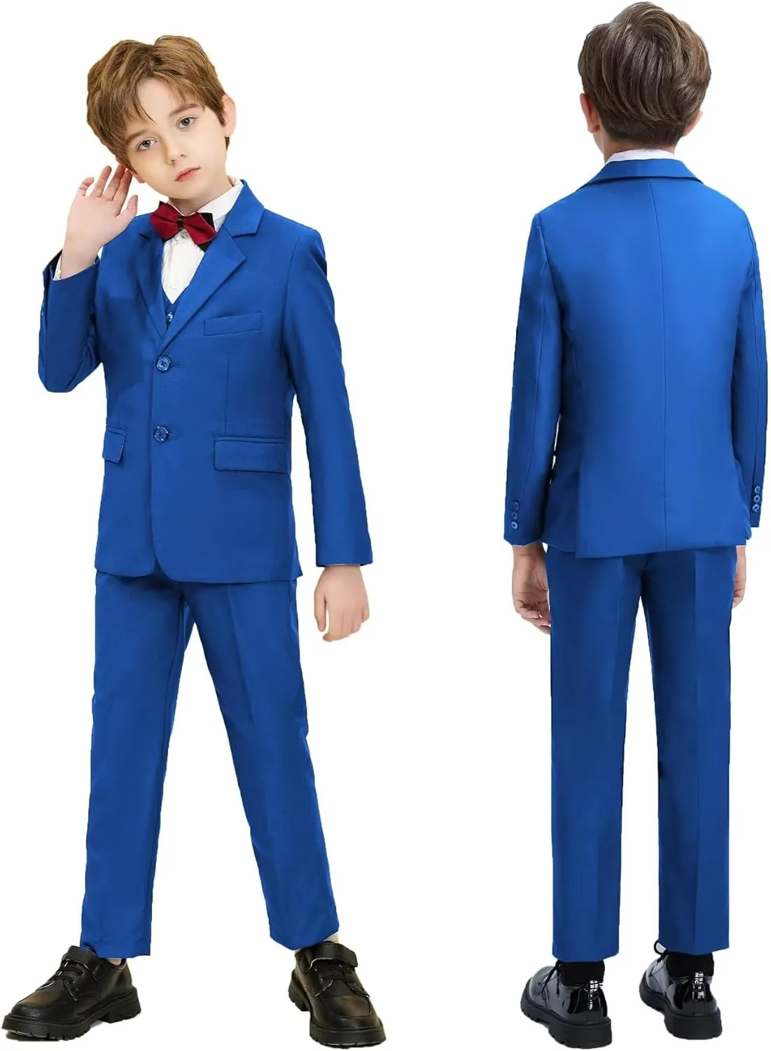 Boys Suit Set Slim Fit Kids Formal Suits Toddler Tuxedo Wedding Prom Classic Suits for Boy Teen Black Blue Dress Outfit