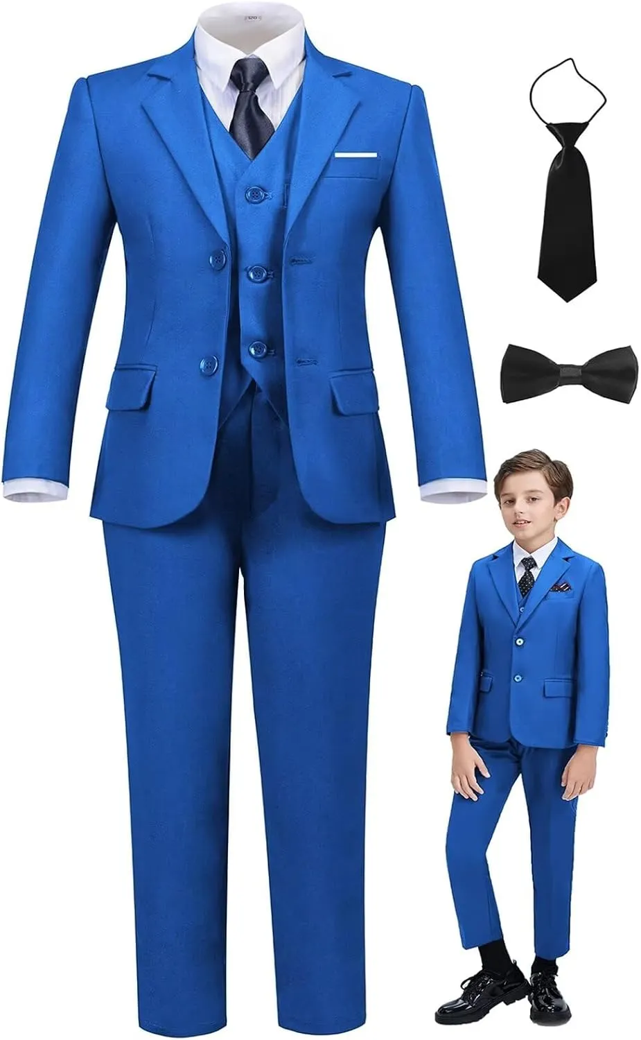 Boys Suit Set Slim Fit Kids Formal Suits Toddler Tuxedo Wedding Prom Classic Suits for Boy Teen Black Blue Dress Outfit