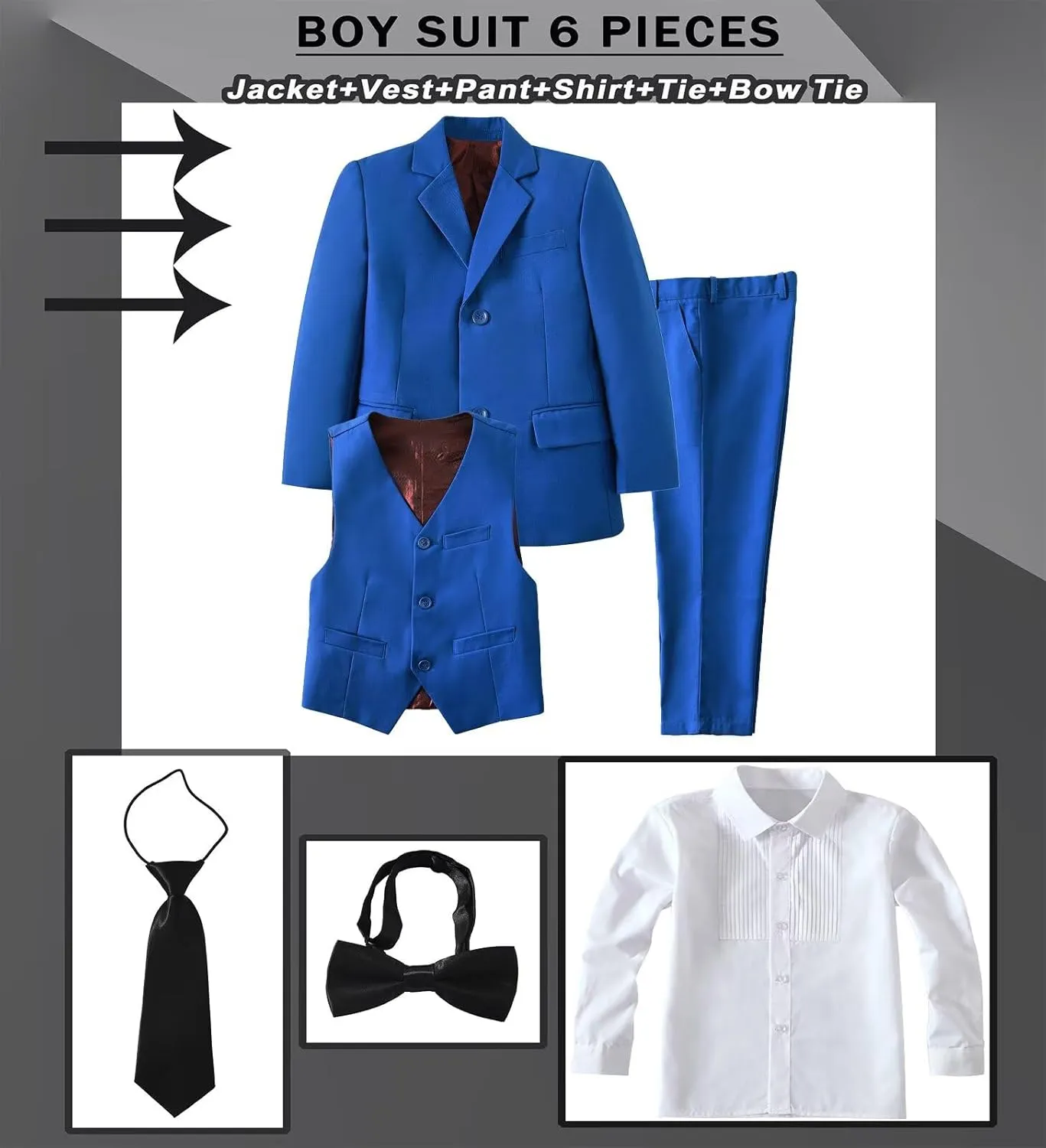 Boys Suit Set Slim Fit Kids Formal Suits Toddler Tuxedo Wedding Prom Classic Suits for Boy Teen Black Blue Dress Outfit