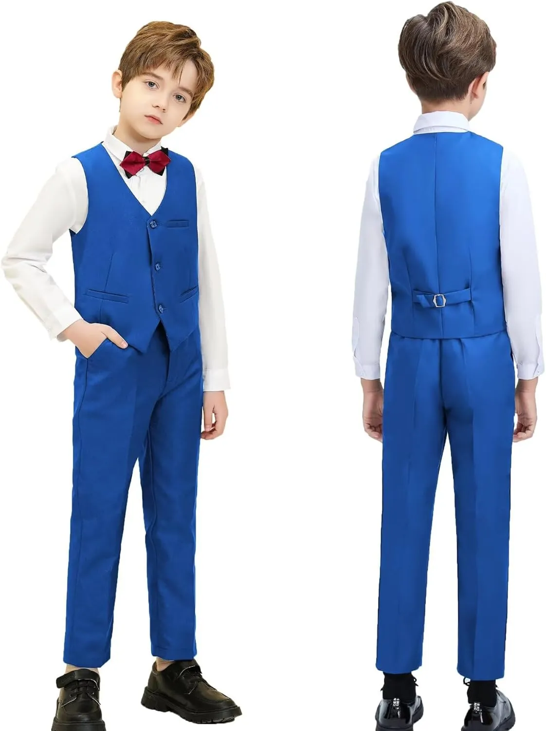 Boys Suit Set Slim Fit Kids Formal Suits Toddler Tuxedo Wedding Prom Classic Suits for Boy Teen Black Blue Dress Outfit