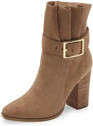 Cecelia New York Erika Taupe Buckle Ankle Strap Block Heeled Fashion Boots (Brown, 8.5)