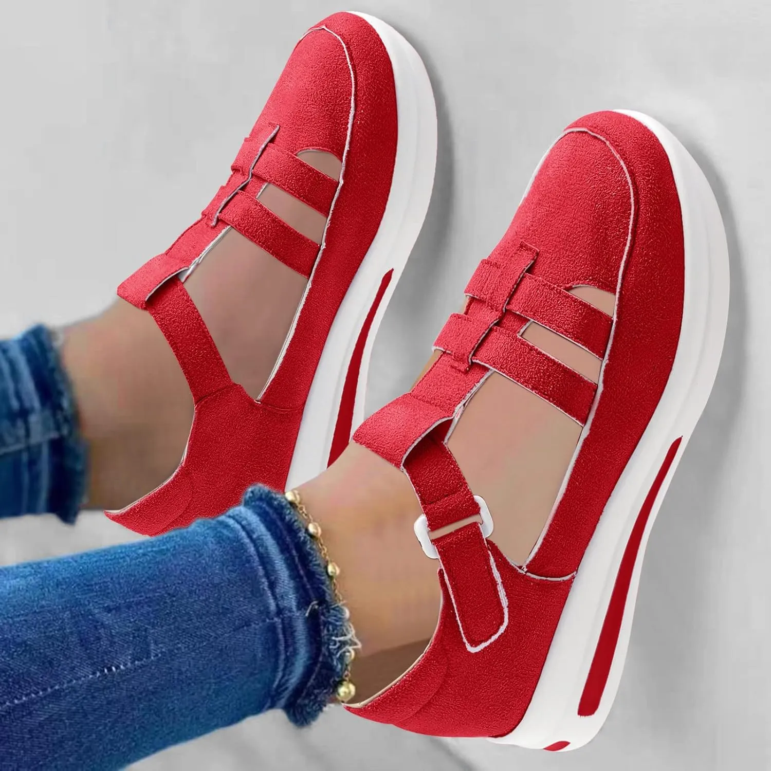 Dotmalls Shoes For Women,Women's Comfortable Sandals,Platform Wedges Sandals Casual Dressy Summer Low Top Lightweight Breathble Sneakers Non Slip on Ankle Strap Walking Loafers for Outdoor Travel