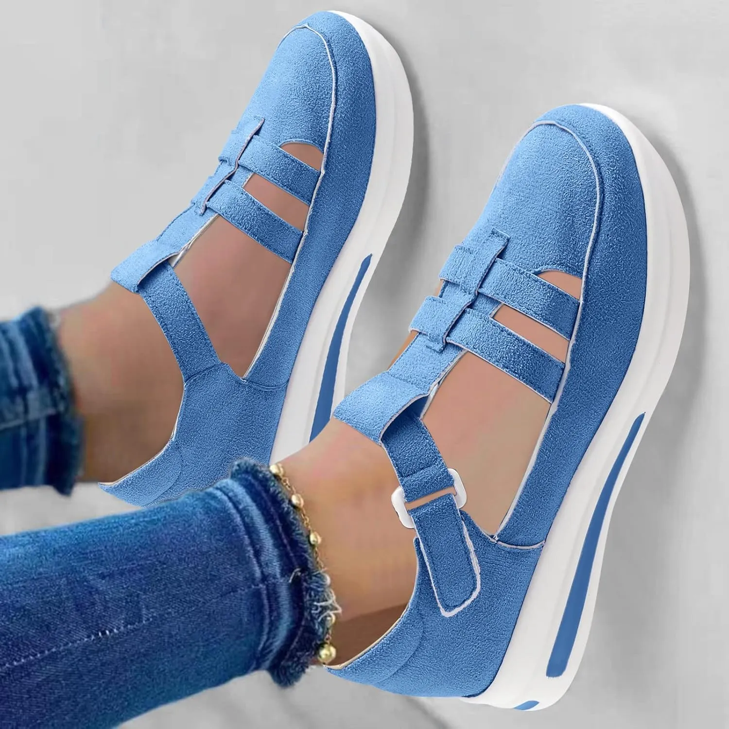 Dotmalls Shoes For Women,Women's Comfortable Sandals,Platform Wedges Sandals Casual Dressy Summer Low Top Lightweight Breathble Sneakers Non Slip on Ankle Strap Walking Loafers for Outdoor Travel