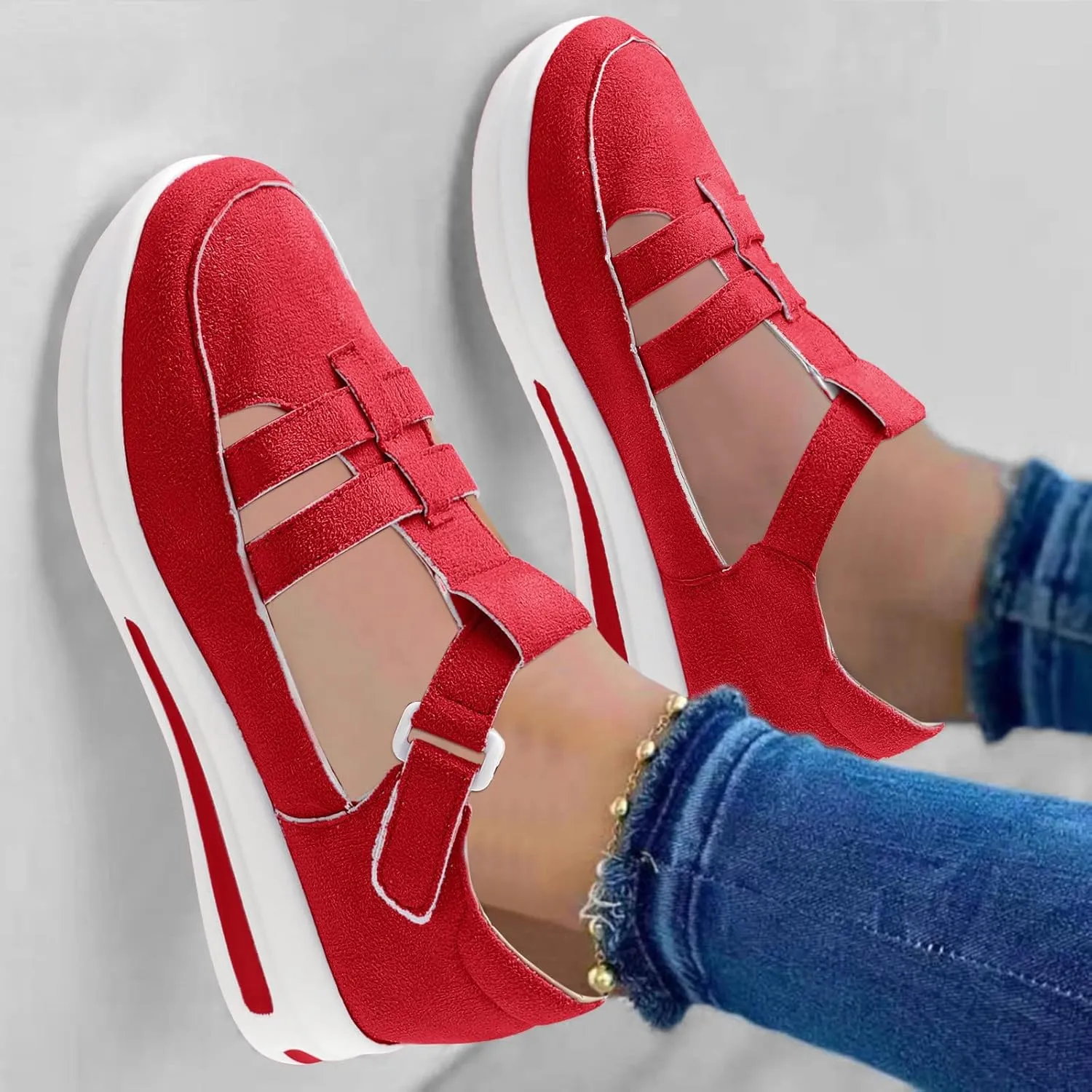 Dotmalls Shoes For Women,Women's Comfortable Sandals,Platform Wedges Sandals Casual Dressy Summer Low Top Lightweight Breathble Sneakers Non Slip on Ankle Strap Walking Loafers for Outdoor Travel