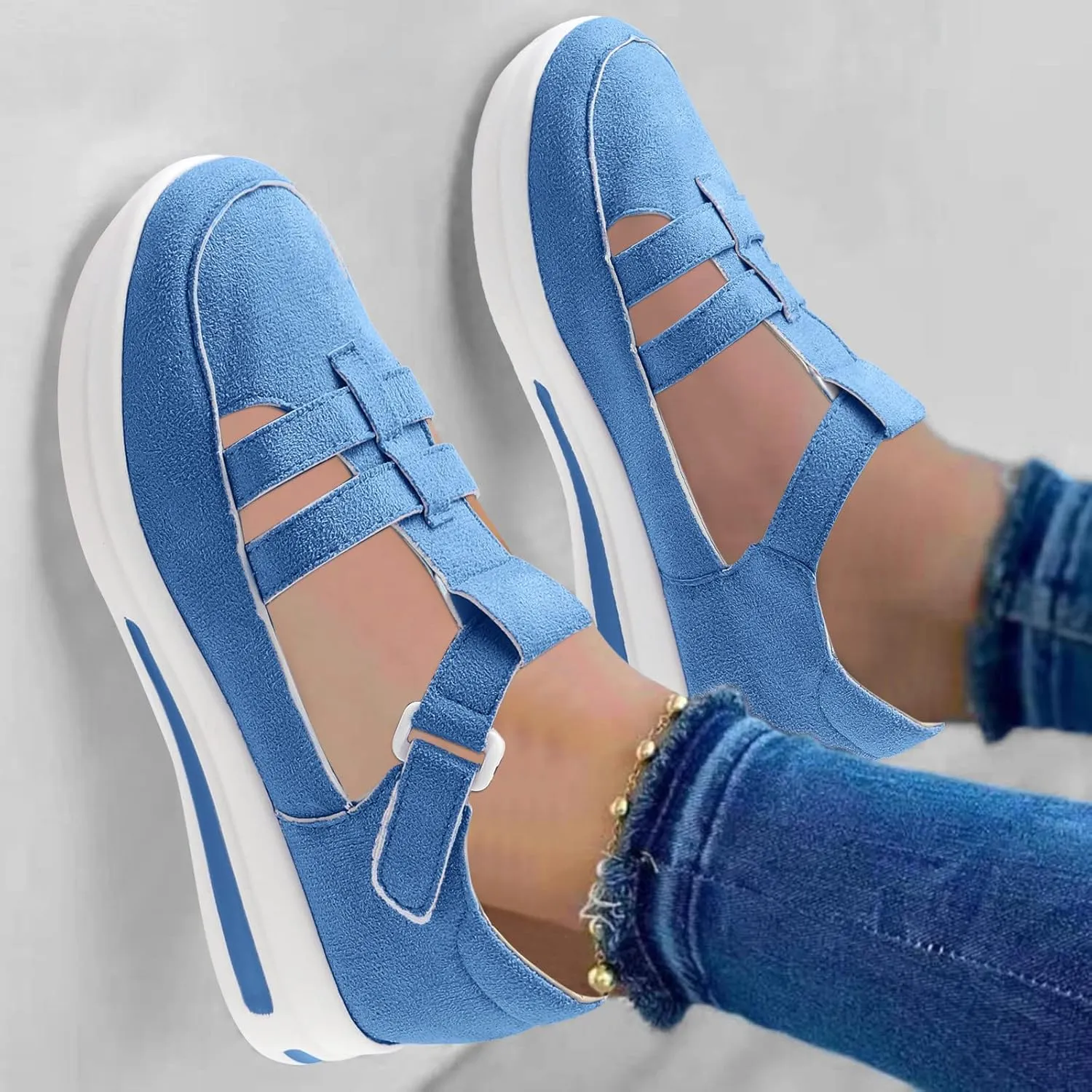 Dotmalls Shoes For Women,Women's Comfortable Sandals,Platform Wedges Sandals Casual Dressy Summer Low Top Lightweight Breathble Sneakers Non Slip on Ankle Strap Walking Loafers for Outdoor Travel