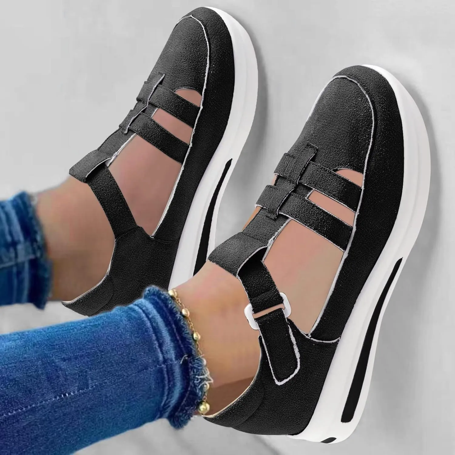 Dotmalls Shoes For Women,Women's Comfortable Sandals,Platform Wedges Sandals Casual Dressy Summer Low Top Lightweight Breathble Sneakers Non Slip on Ankle Strap Walking Loafers for Outdoor Travel