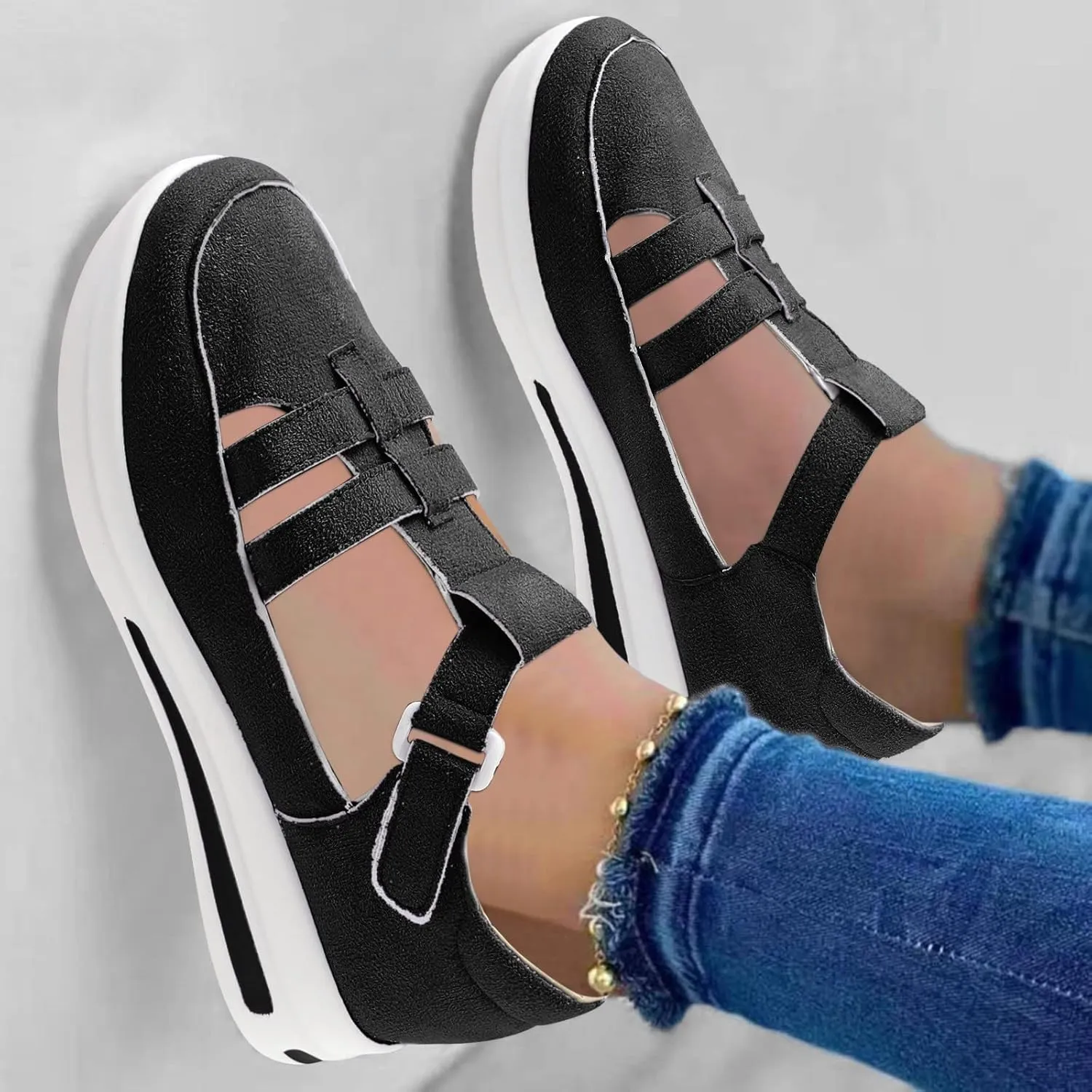 Dotmalls Shoes For Women,Women's Comfortable Sandals,Platform Wedges Sandals Casual Dressy Summer Low Top Lightweight Breathble Sneakers Non Slip on Ankle Strap Walking Loafers for Outdoor Travel