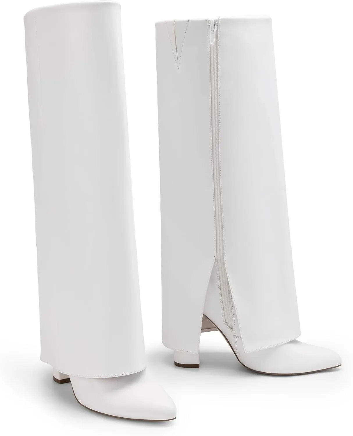 DREAM PAIRS Women's Knee High Boots Fold Over Chunky High Heels Long Boots Zipper Pointed Toe Dress Tall Boots Party Fashion Boots