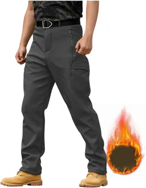 Fleece Lined Work Pants for Men Winter Warm Slim Fit Cargo Pants with Pockets Waterproof Tactical Pants Ski Pants