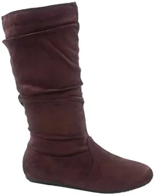 Forever Link Girl's Kid's Round Toe Slouch Flat Heel Mid-Calf Winter Fashion Boots