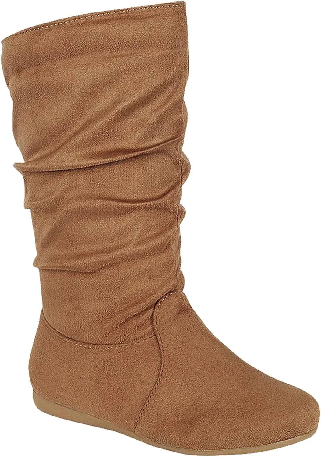 Forever Link Girl's Kid's Round Toe Slouch Flat Heel Mid-Calf Winter Fashion Boots