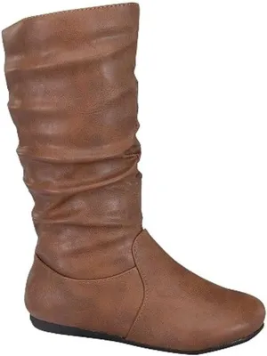 Forever Link Girl's Kid's Round Toe Slouch Flat Heel Mid-Calf Winter Fashion Boots