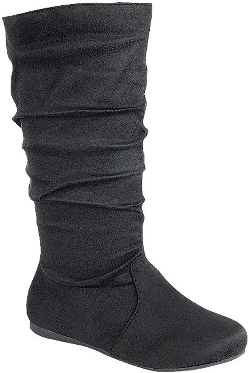 Forever Link Girl's Kid's Round Toe Slouch Flat Heel Mid-Calf Winter Fashion Boots