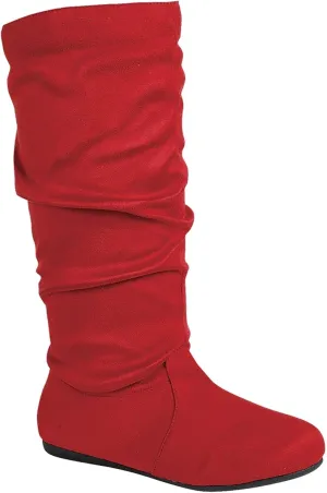 Forever Link Girl's Kid's Round Toe Slouch Flat Heel Mid-Calf Winter Fashion Boots