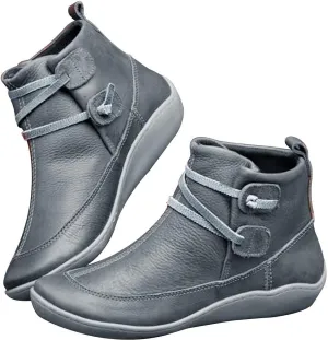 Gibobby Ankle Booties for Women Flat Heel,New Arch Support Ankle Boots Damping Shoes Lace-up Boots Side Zipper Booties