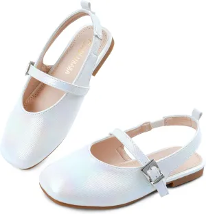 Girls Dress Shoes Square Toe Slingback Flats Adjustable Buckle Strap Mary Jane Shoes for Girls for Wedding,Party,Birthday