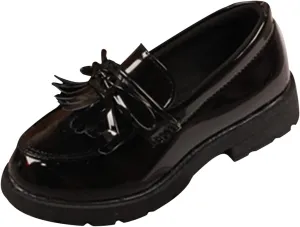 Girls' Leather Loafers Solid Platform Chunky Glossy Loafers School niform Slip on Shoes for Girls Dress Shoes