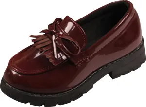 Girls' Leather Loafers Solid Platform Chunky Glossy Loafers School niform Slip on Shoes for Girls Dress Shoes