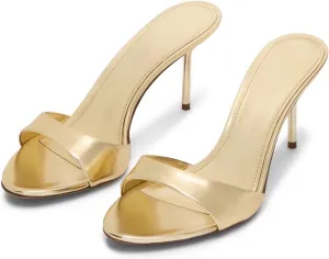 heelchic Womens High Stilettos Heels Slip on Heeled Slides Sandals, Open Pointed Toe Mules for Women Sexy Dress Pumps Prom Dance Shoes