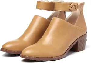 JITUUE Ankle boots for women Chelsea Boots Cutout Buckle Strap Pointed Toe Chunky Heel Zip up Booties Mid Heeled Shoes