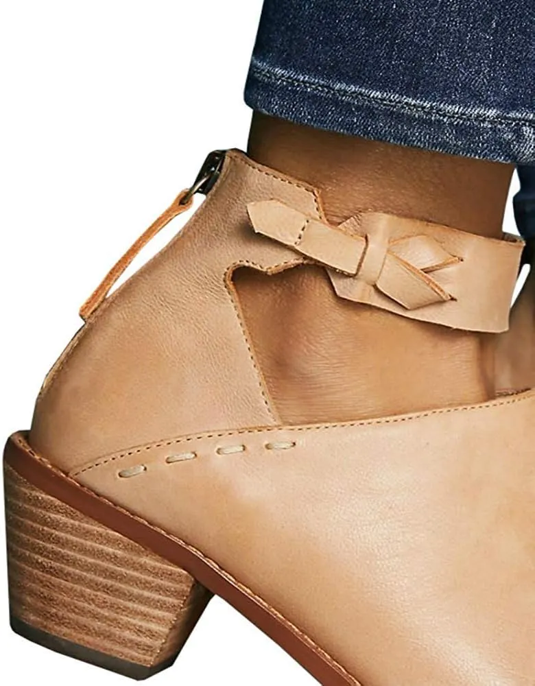 JITUUE Ankle boots for women Chelsea Boots Cutout Buckle Strap Pointed Toe Chunky Heel Zip up Booties Mid Heeled Shoes