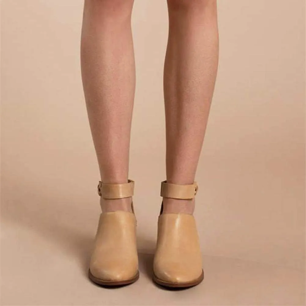 JITUUE Ankle boots for women Chelsea Boots Cutout Buckle Strap Pointed Toe Chunky Heel Zip up Booties Mid Heeled Shoes