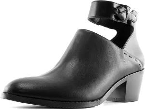 JITUUE Ankle boots for women Chelsea Boots Cutout Buckle Strap Pointed Toe Chunky Heel Zip up Booties Mid Heeled Shoes