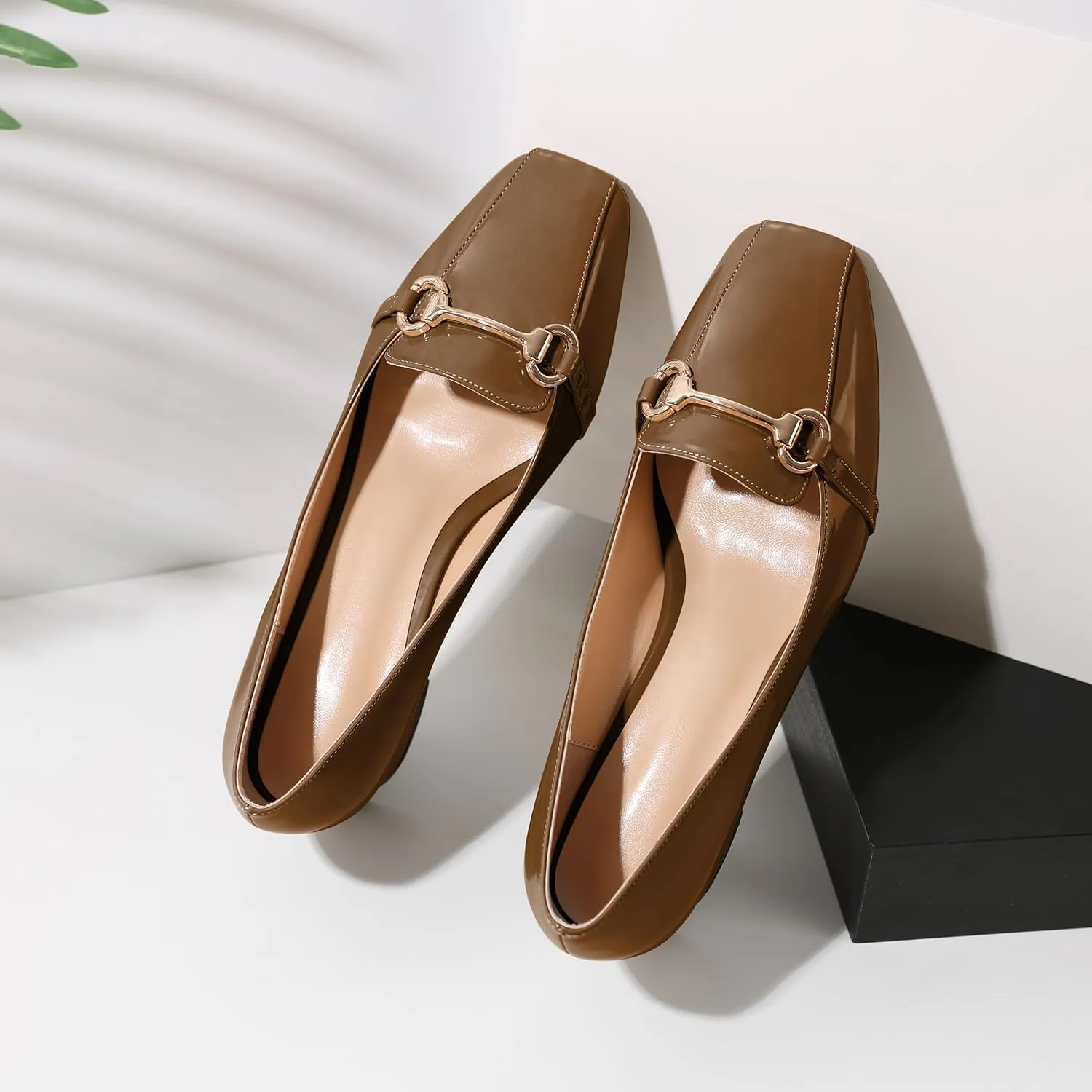 Joseywade Women's Chunky Heels Square Toe Low Block Heel Pump Metal Buckle Comfort 2 Inch Wedding Party Working Daily Dress Shoes