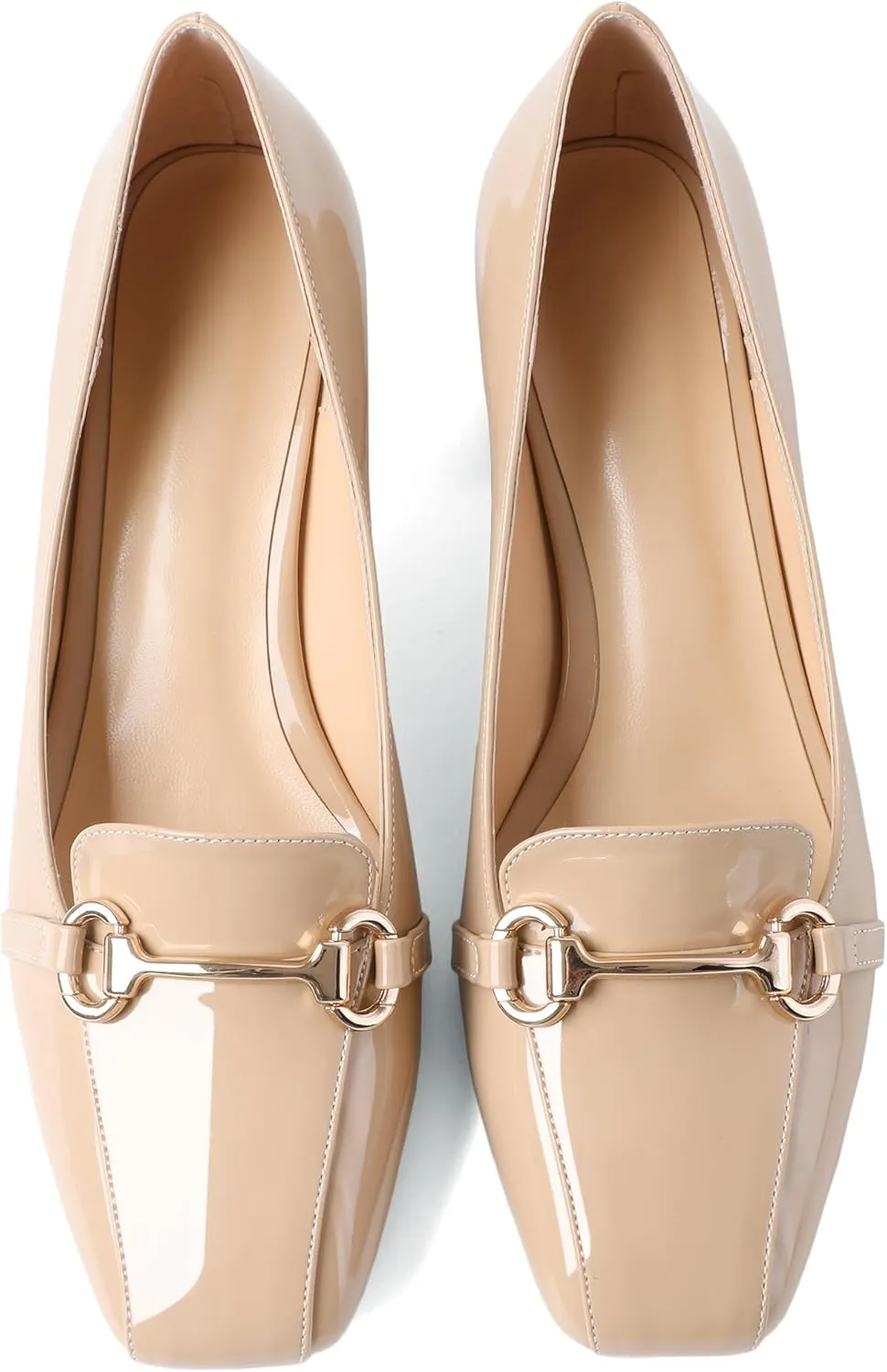 Joseywade Women's Chunky Heels Square Toe Low Block Heel Pump Metal Buckle Comfort 2 Inch Wedding Party Working Daily Dress Shoes