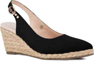 Juliet Holy Womens Wedge Sandals Espadrilles Closed Toe Slingback Buckle Strap Comfortable Casual Summer Platforms, Black, Size 10