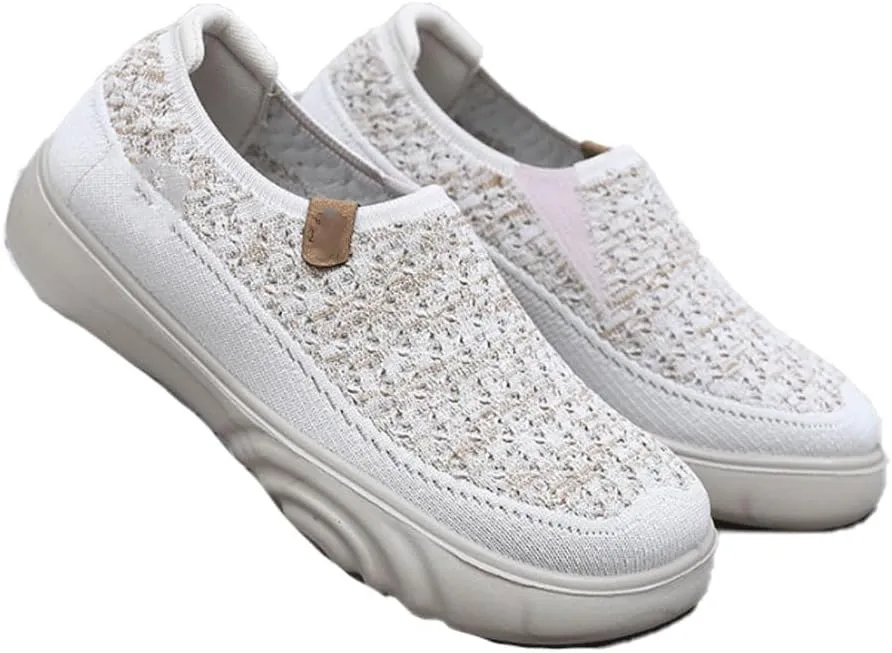 Knit Loafers womenbreathable Woven Walking Slip-on,Driving Foam Shoes, Arch Support, Thick-Soled Wedge Heels, Light and Non-Slip, Wide Foot Shoes