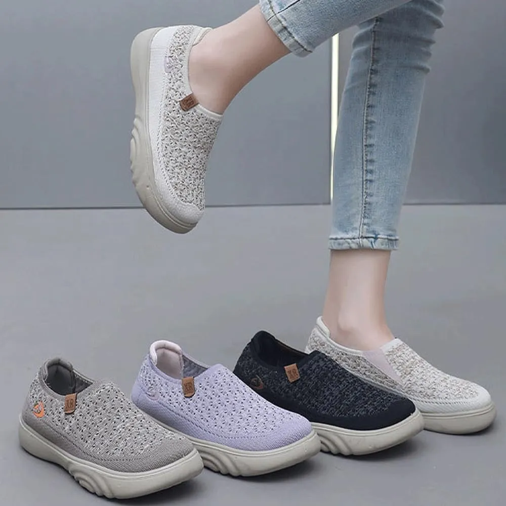 Knit Loafers womenbreathable Woven Walking Slip-on,Driving Foam Shoes, Arch Support, Thick-Soled Wedge Heels, Light and Non-Slip, Wide Foot Shoes