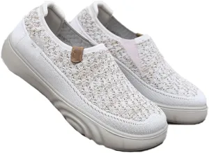 Knit Loafers womenbreathable Woven Walking Slip-on,Driving Foam Shoes, Arch Support, Thick-Soled Wedge Heels, Light and Non-Slip, Wide Foot Shoes