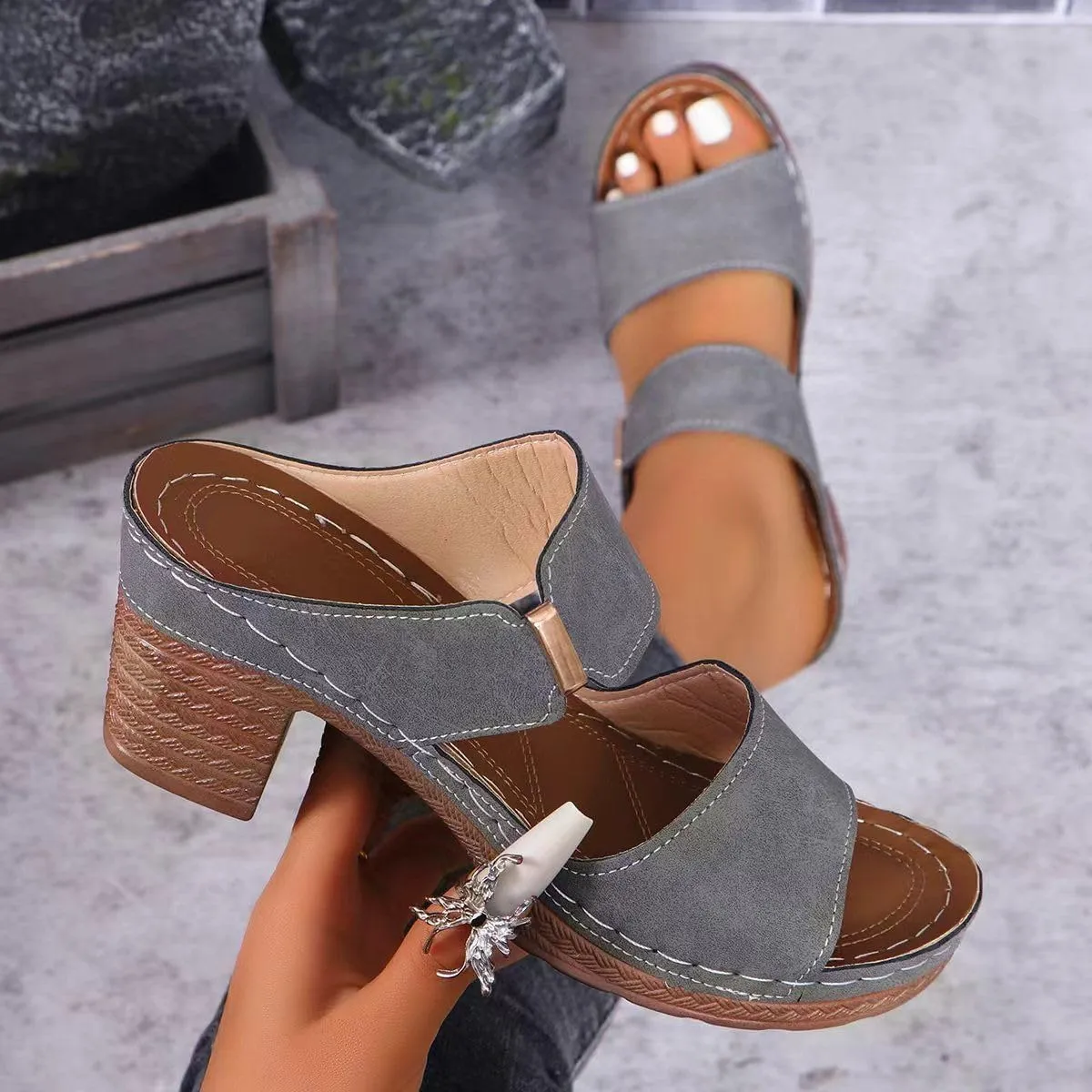 Ladmiple Chunky Heels For Women Backless Low Heels Classic Open Toe Ankle Strap Block Heel Party Wedding Dress Pumps Shoes