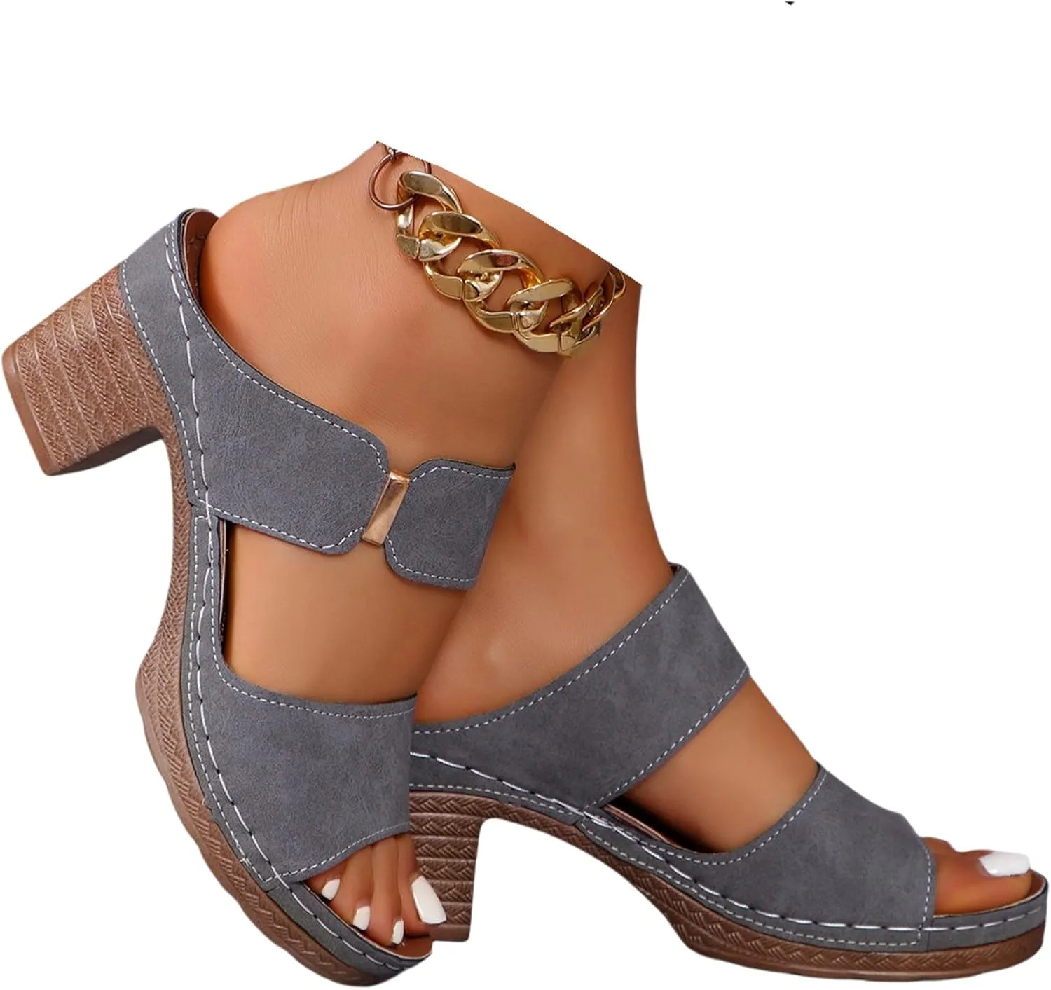 Ladmiple Chunky Heels For Women Backless Low Heels Classic Open Toe Ankle Strap Block Heel Party Wedding Dress Pumps Shoes