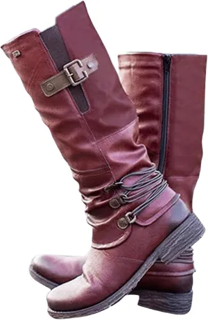 Ladmiple Cowgirl Boots Women Knee High Western Cowboy Boots Pointed Toe Chunky Heel Pull On Fashion Boots for Ladies