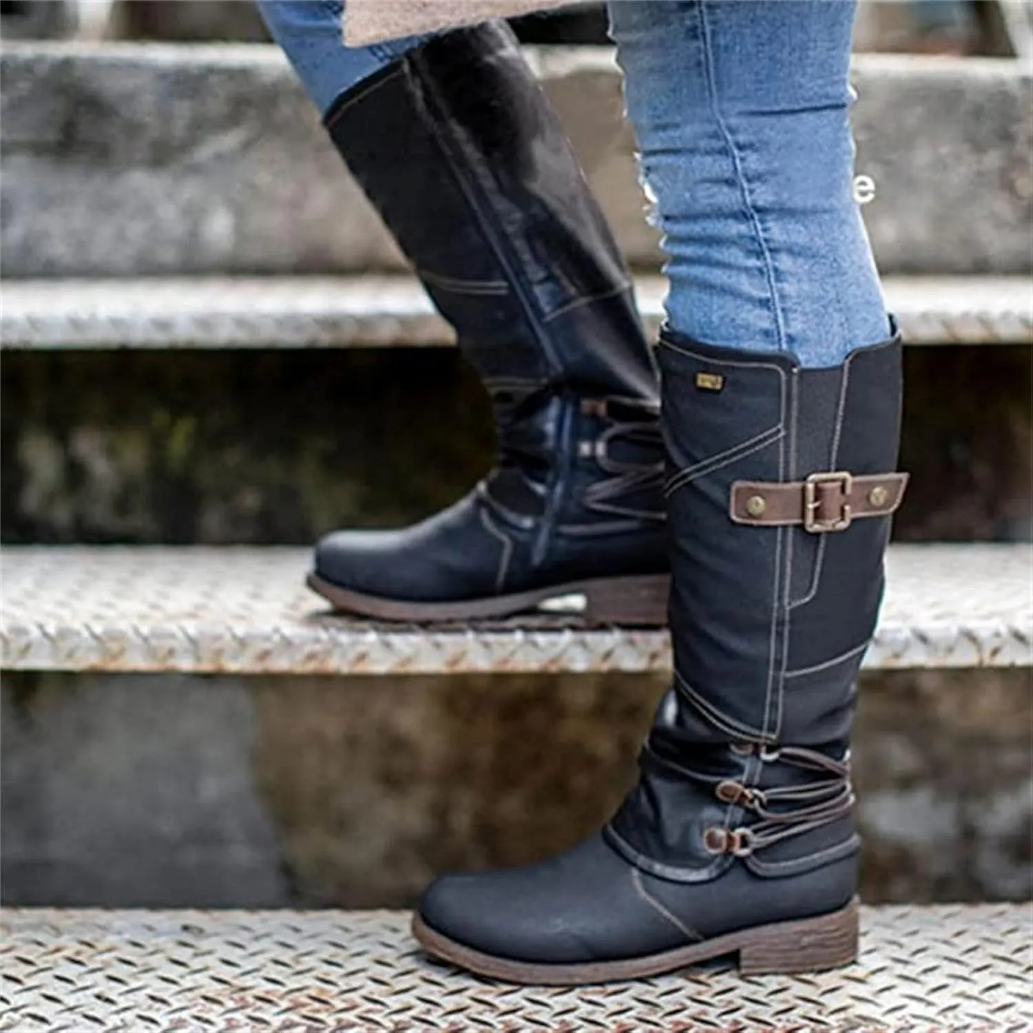 Ladmiple Cowgirl Boots Women Knee High Western Cowboy Boots Pointed Toe Chunky Heel Pull On Fashion Boots for Ladies