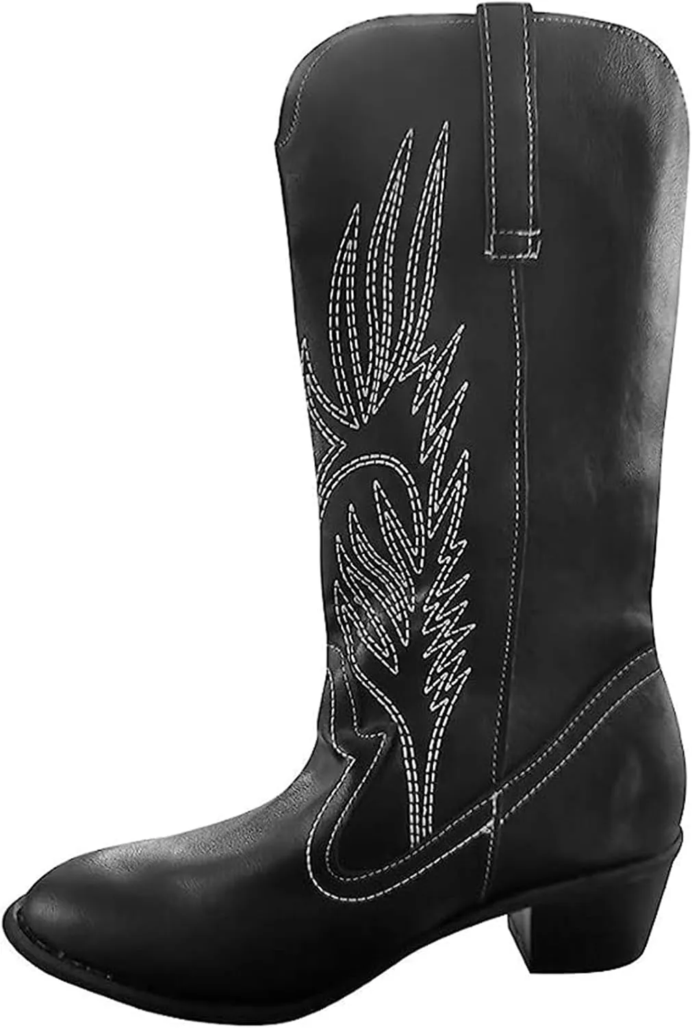 Ladmiple Cowgirl Boots Women Tall Cowboy Boots Knee High Seam Mid Heel Block Heel Almond Pointed Toe Fashion Boots Slip-On