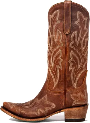 Lausiuoe Cowboy Boots For Women Wide Calf Leather Embroidered Western Knee High Cowgirl Style Fashion Chunky Booties