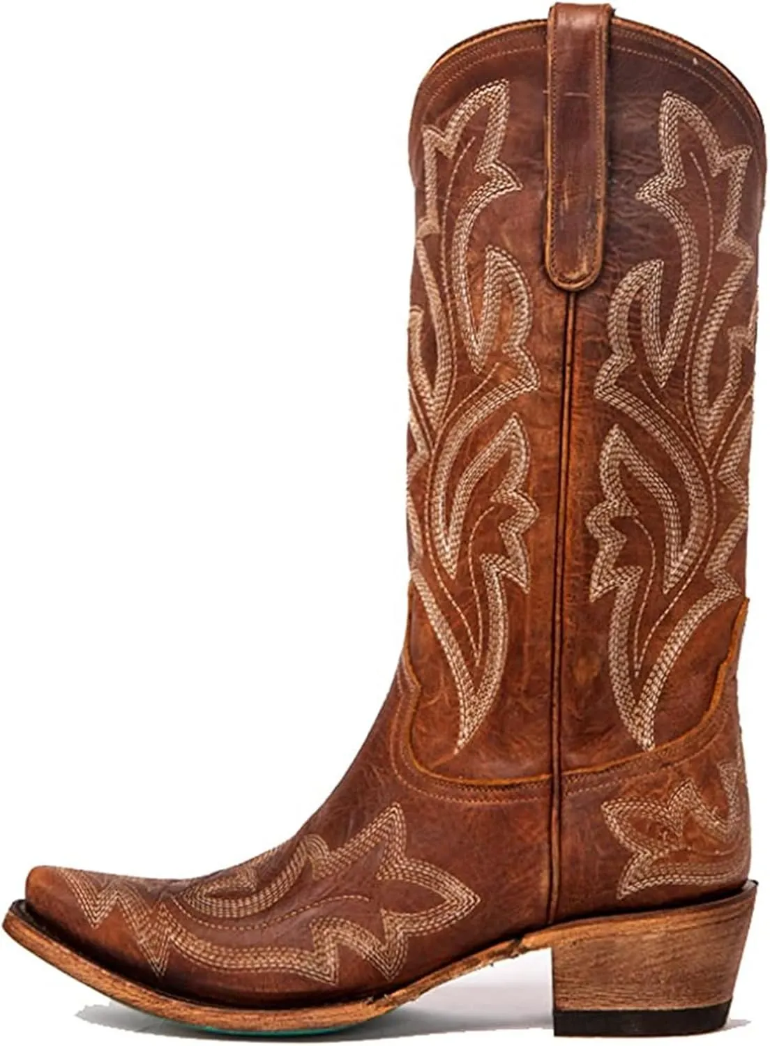 Lausiuoe Cowboy Boots For Women Wide Calf Leather Embroidered Western Knee High Cowgirl Style Fashion Chunky Booties