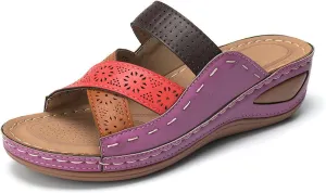 Lausiuoe Orthopedic Sandals For Women Plantar Fasciitis Arch Heel Support Orthotic Slides Comfort Slip on Fashion Flip Flops