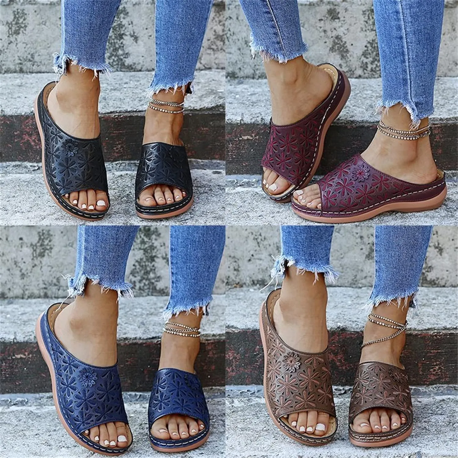 Lausiuoe Sandals Women Dressy Summer Flat Arch Support Comfortable Walking Orthopedic Slippers Cute Orthotic Flip Flops