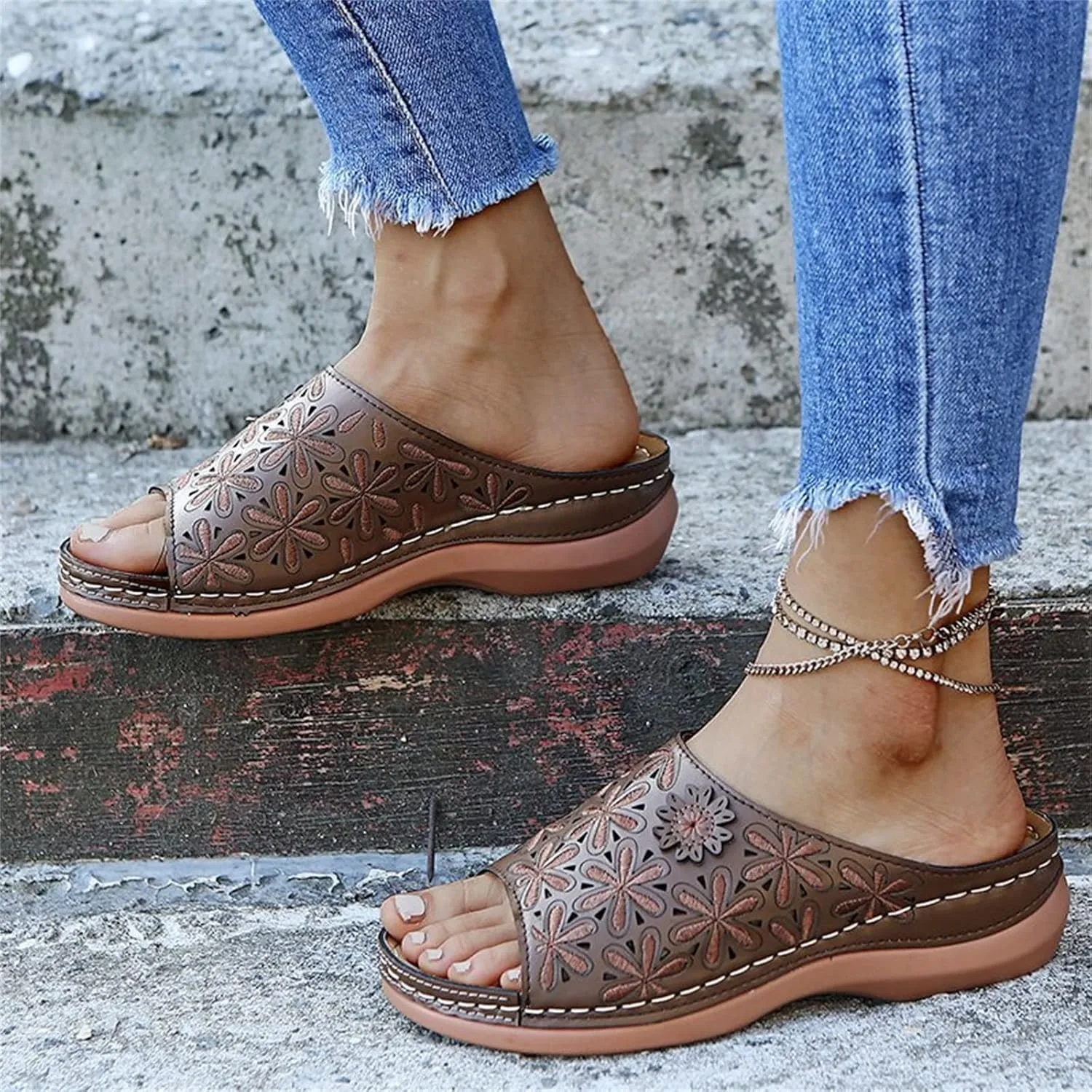 Lausiuoe Sandals Women Dressy Summer Flat Arch Support Comfortable Walking Orthopedic Slippers Cute Orthotic Flip Flops