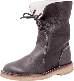 Leather Water Proof Insulated Boots for Women Fashionable Solid Mid Calf Boots Fleece Lined Warm Womens Mid Hiking Shoes