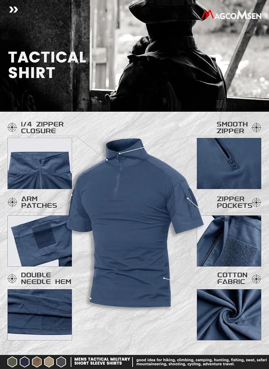 MAGCOMSEN Men's Tactical Military Shirts 1/4 Zip Short Sleeve Slim Fit Camo Shirt