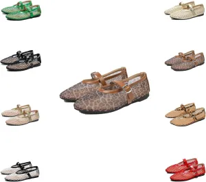 Mesh Ballet Flats for Women Buckle Strap Comfy Casual Office Fishnet Strap Mary Jane Causal Daily Dress Shoes